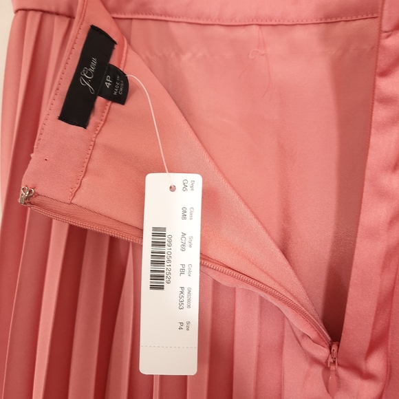 NWT J.Crew Pink Satin Pleated Midi Skirt Size 4 Petite - Picture 6 of 9